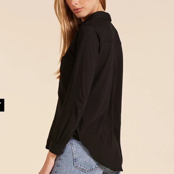 Bobi LA Button Front Collared Tee Long Sleeve Shirt Women size S Black - Picture 9 of 10